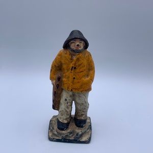 Vintage Shabby Chippy Cast Iron Fisherman Seaman Seafarer Bookend Doorstop